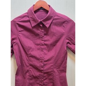 SUNNOW Shirt Womens Medium Purple Button Front Short Sleeve Stretch Blouse Top